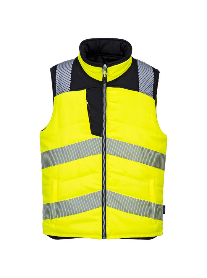 PW3 Hi-Vis Reversible Bodywarmer, L, R, Yellow/Black